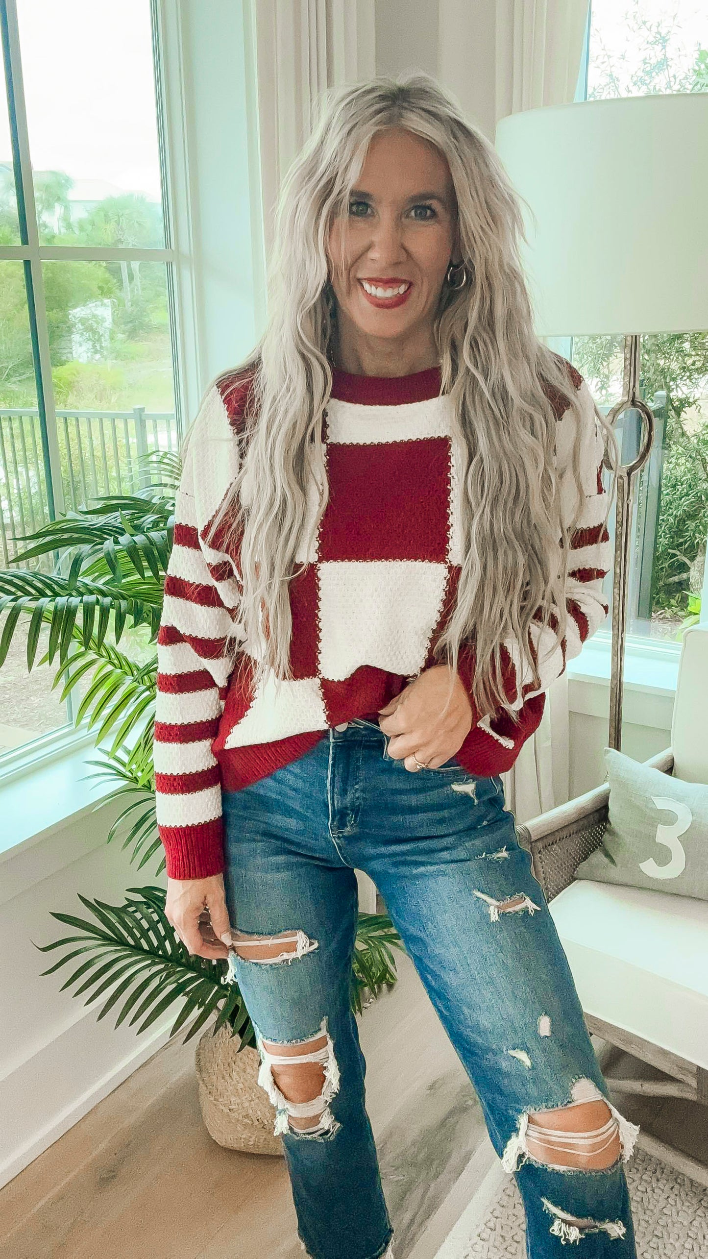 Checkmate Stripes Sweater| Salty Wave (3 COLORS)