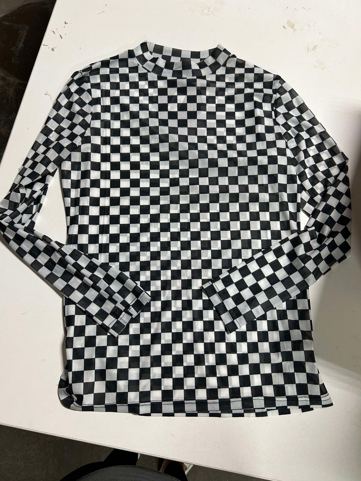 Checkered Mesh Long Sleeve Top - Final Sale