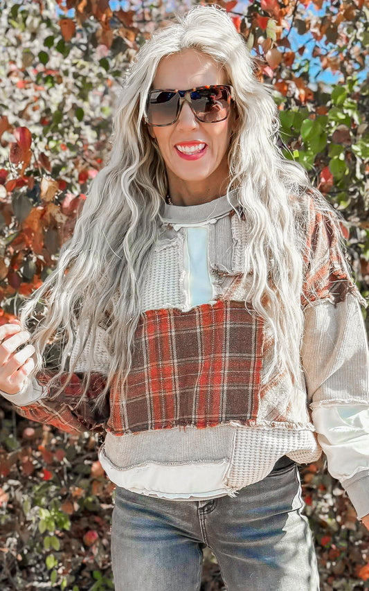 Washed Plaid Mix Patchwork Top - Final Sale