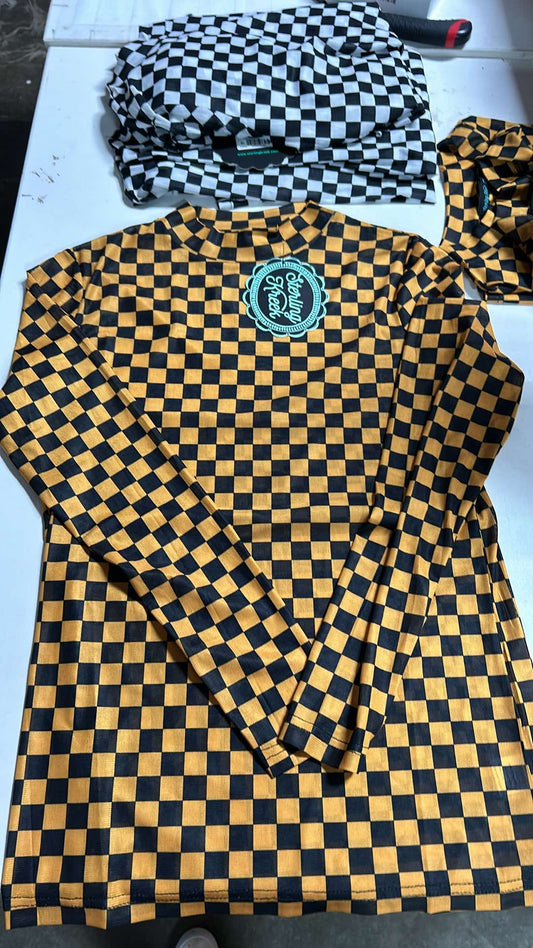 Checkered Mesh Long Sleeve Top - Final Sale