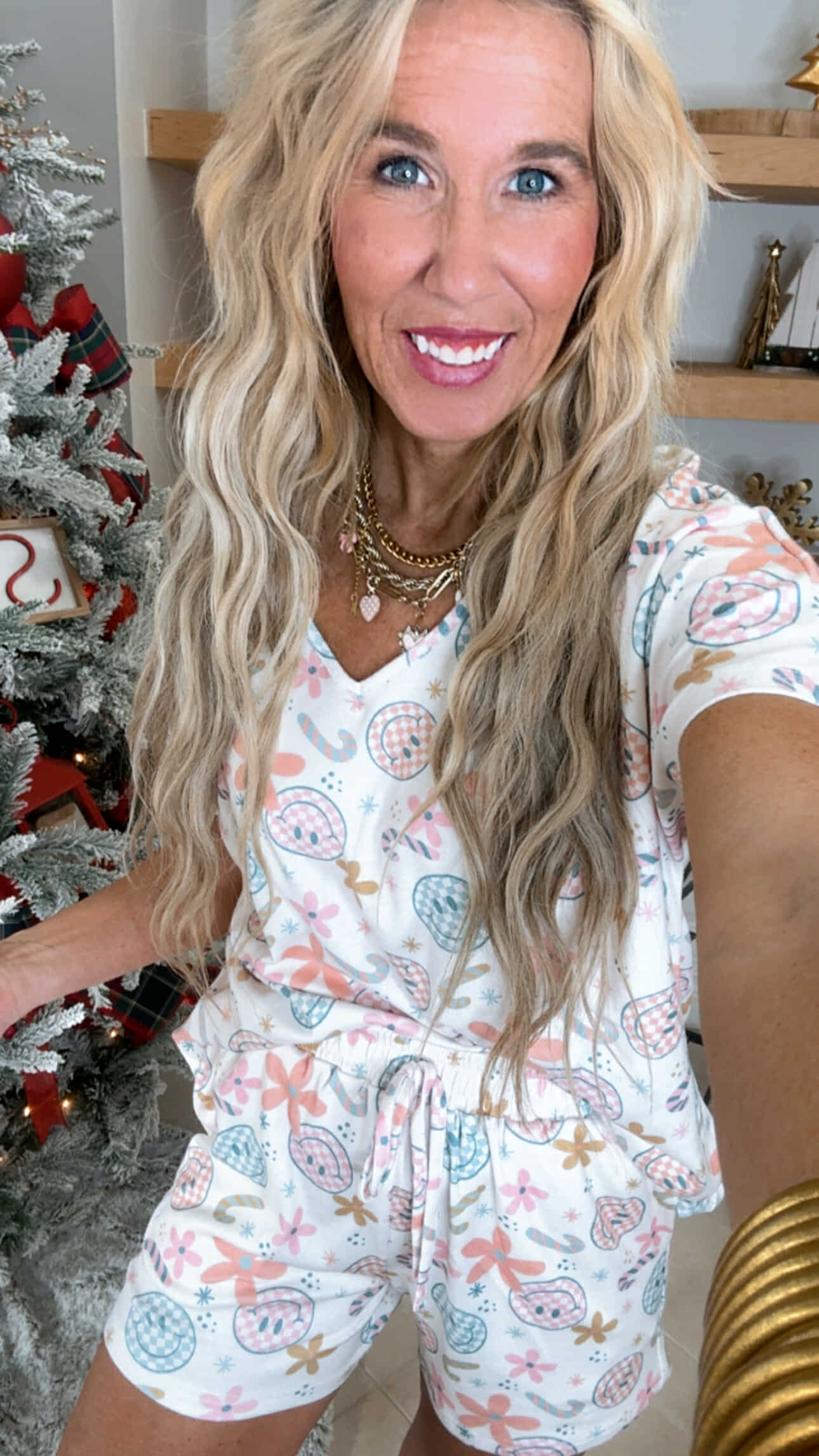 Smiley Faces & Candy Canes Pajama Short Set by Salty Wave (TOP & BOTTOM