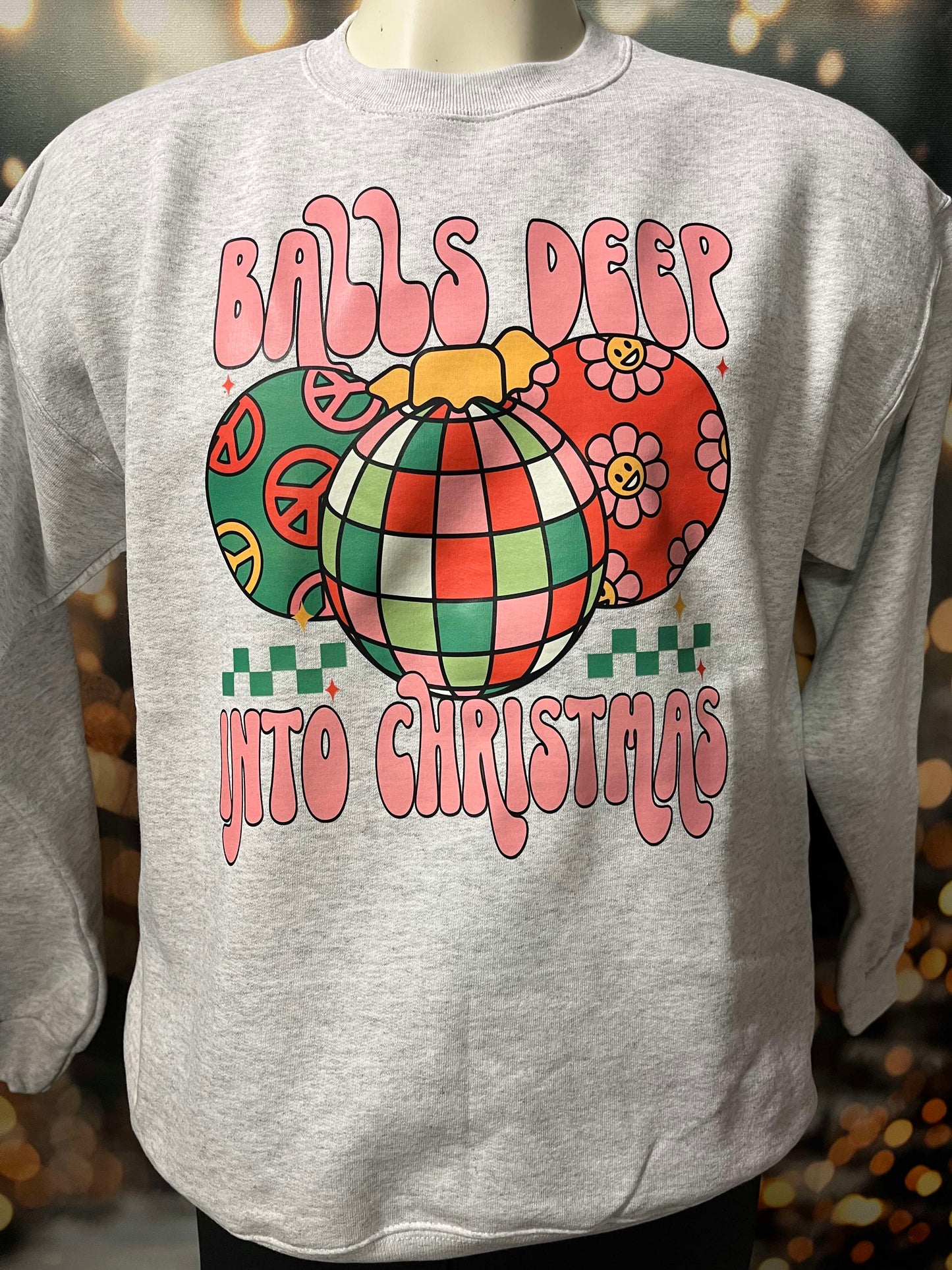Balls Deep Holiday Heather Grey Graphic Crewneck Sweatshirt**