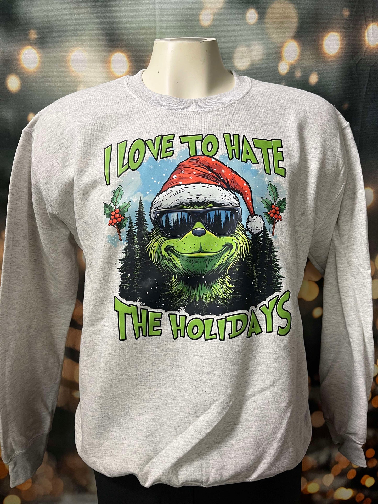 I Love to Hate Holiday Heather Grey Graphic Crewneck Sweatshirt**