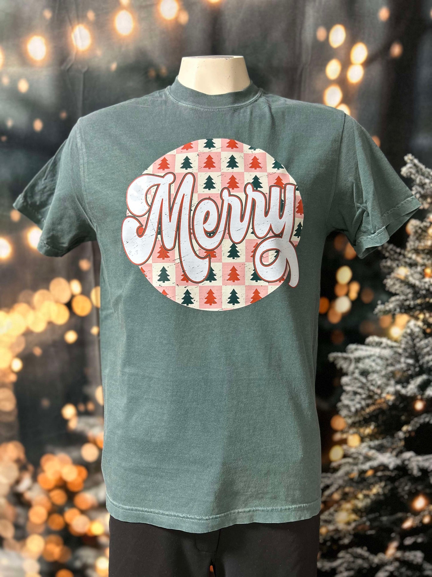Merry Trees Holiday Garment Dyed Graphic T-shirt - Final Sale**