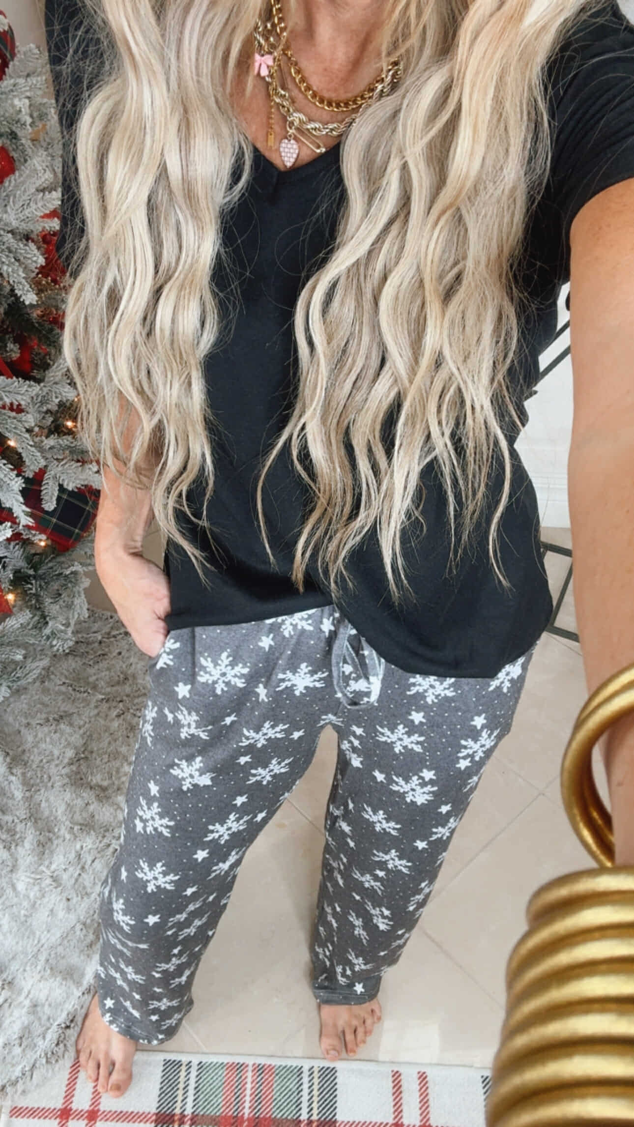 Black Snowflake Pajama Pant Set by Salty Wave (TOP & BOTTOM) *