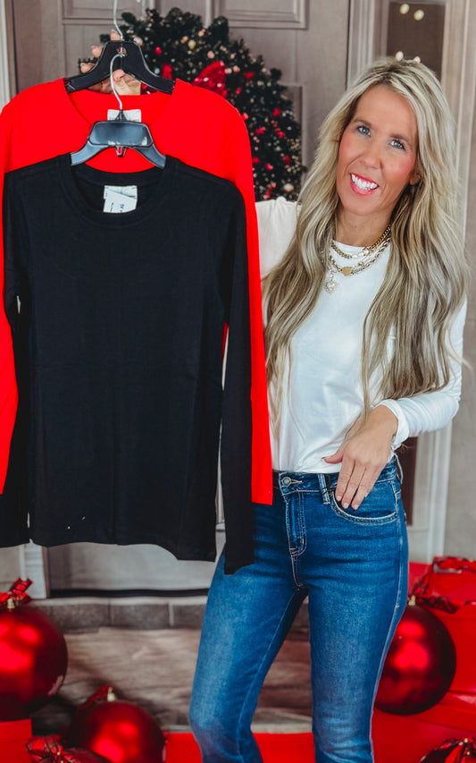 Cotton Crew Neck Long Sleeve Top