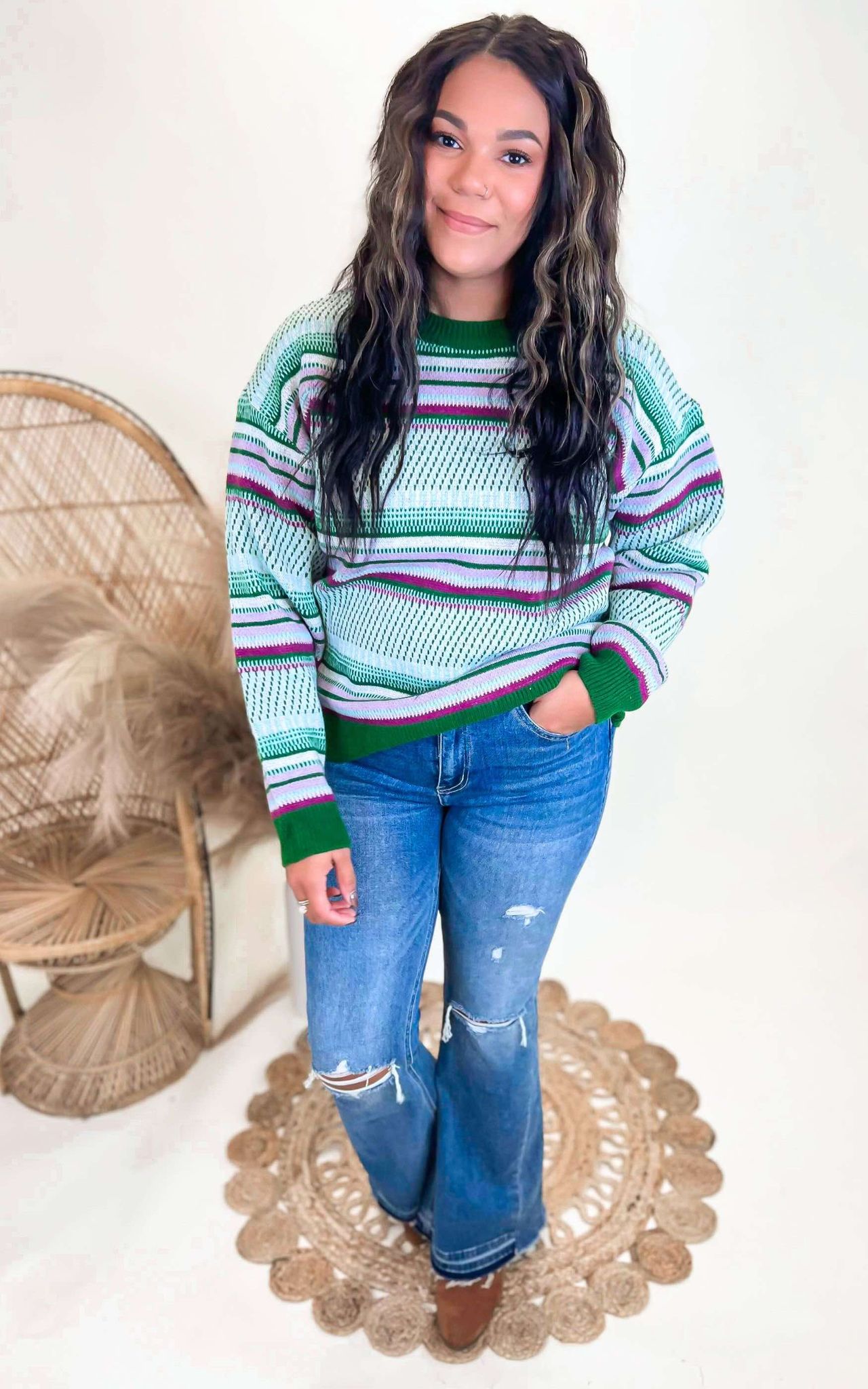Vintage Striped Crew Neck Knit Sweater