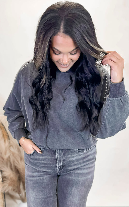 Faded Black Studded Sweatshirt - Final Sale