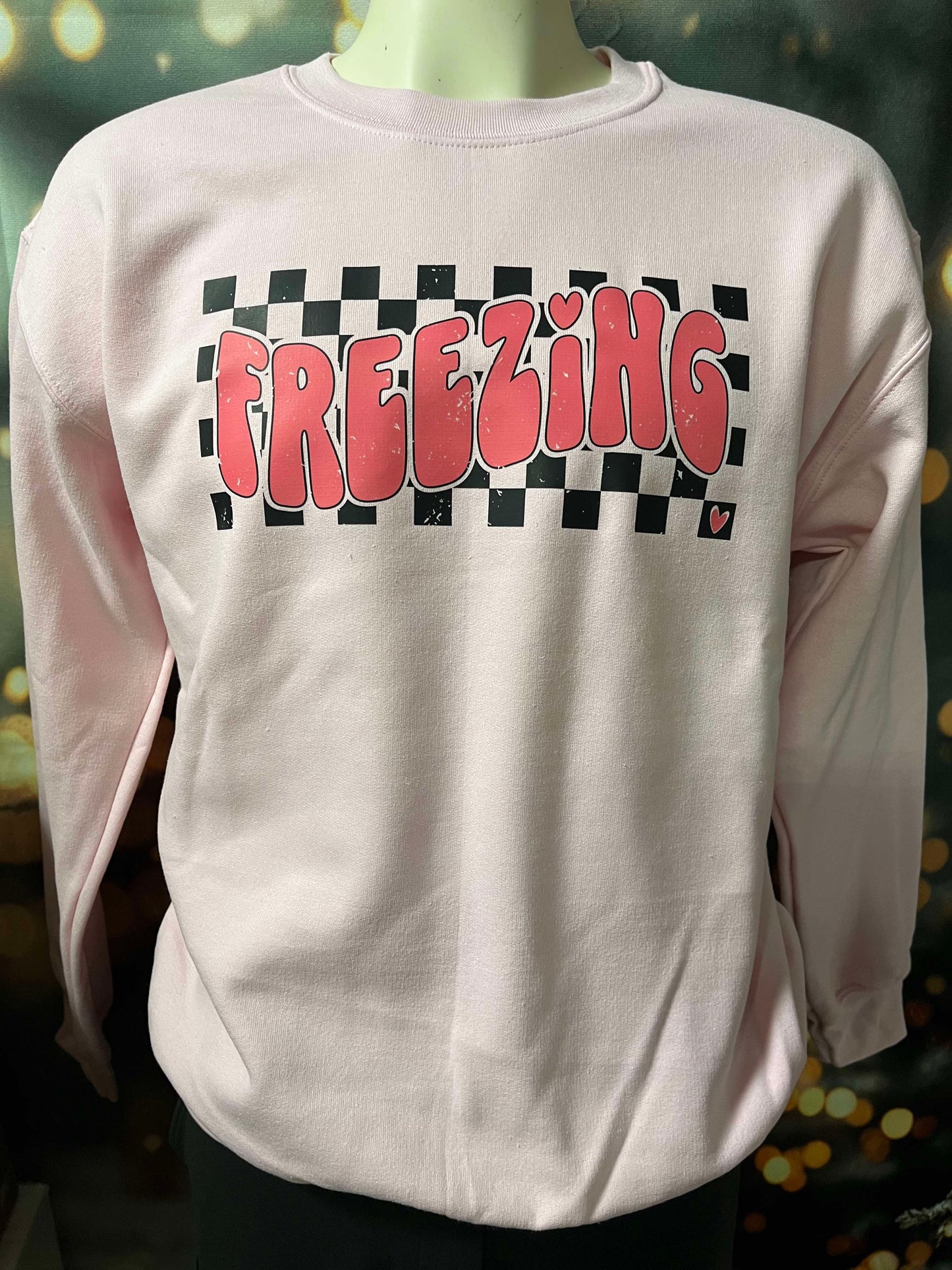 Freezing Check'd Holiday Pink Graphic Crewneck Sweatshirt - Final Sale