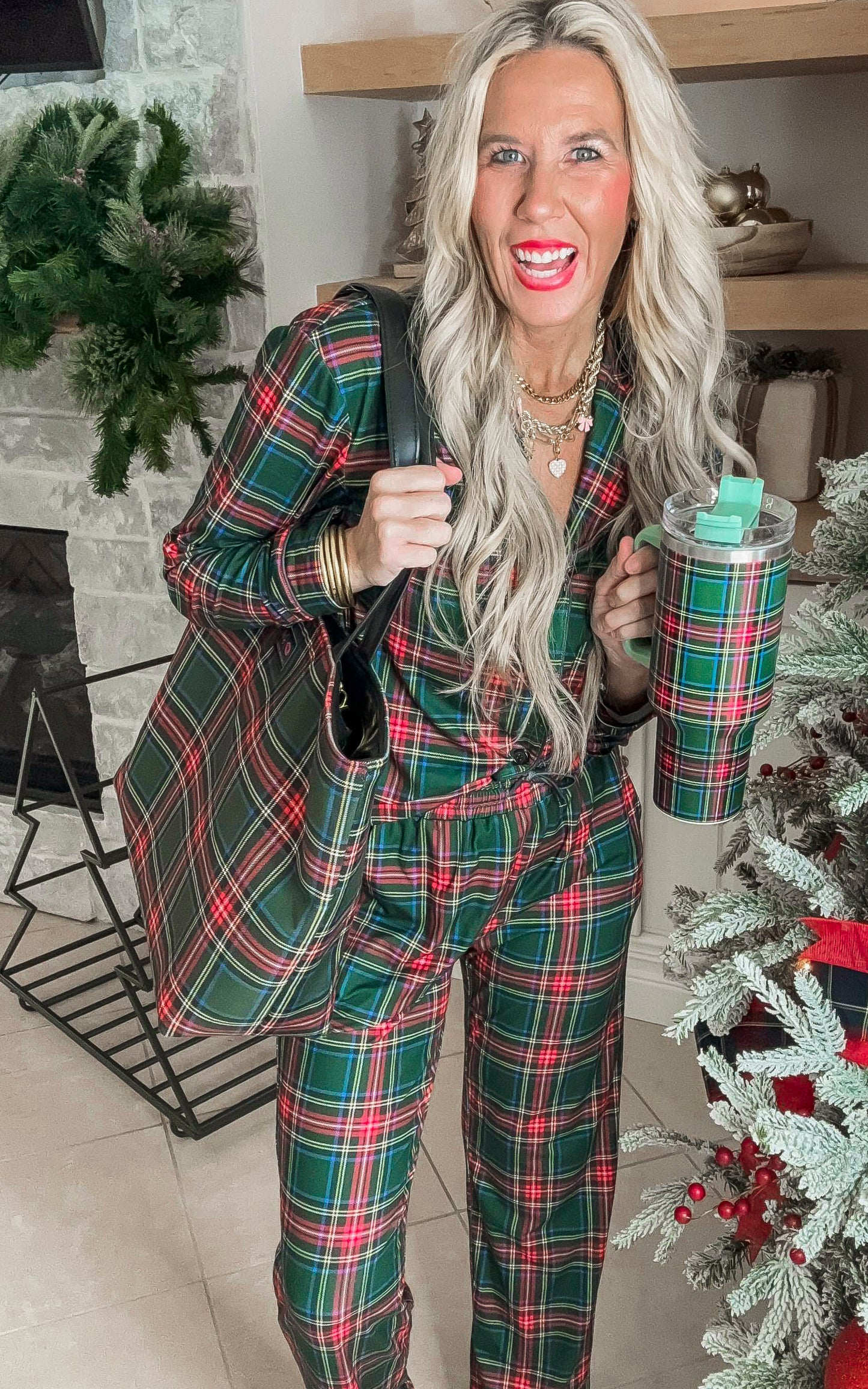 Green Tartan Classic Pajama Pant Set by Salty Wave (TOP & BOTTOM)