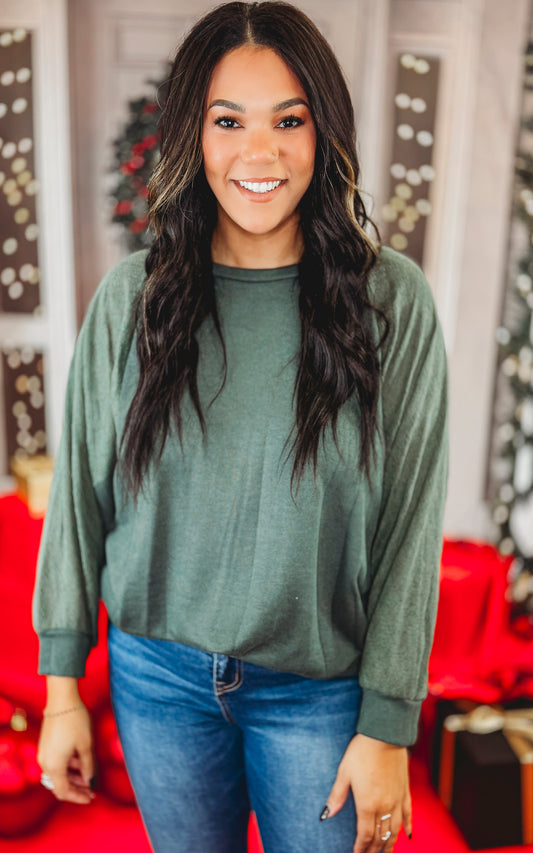 Solid Olive Lace Contrast Sweater Top - Final Sale