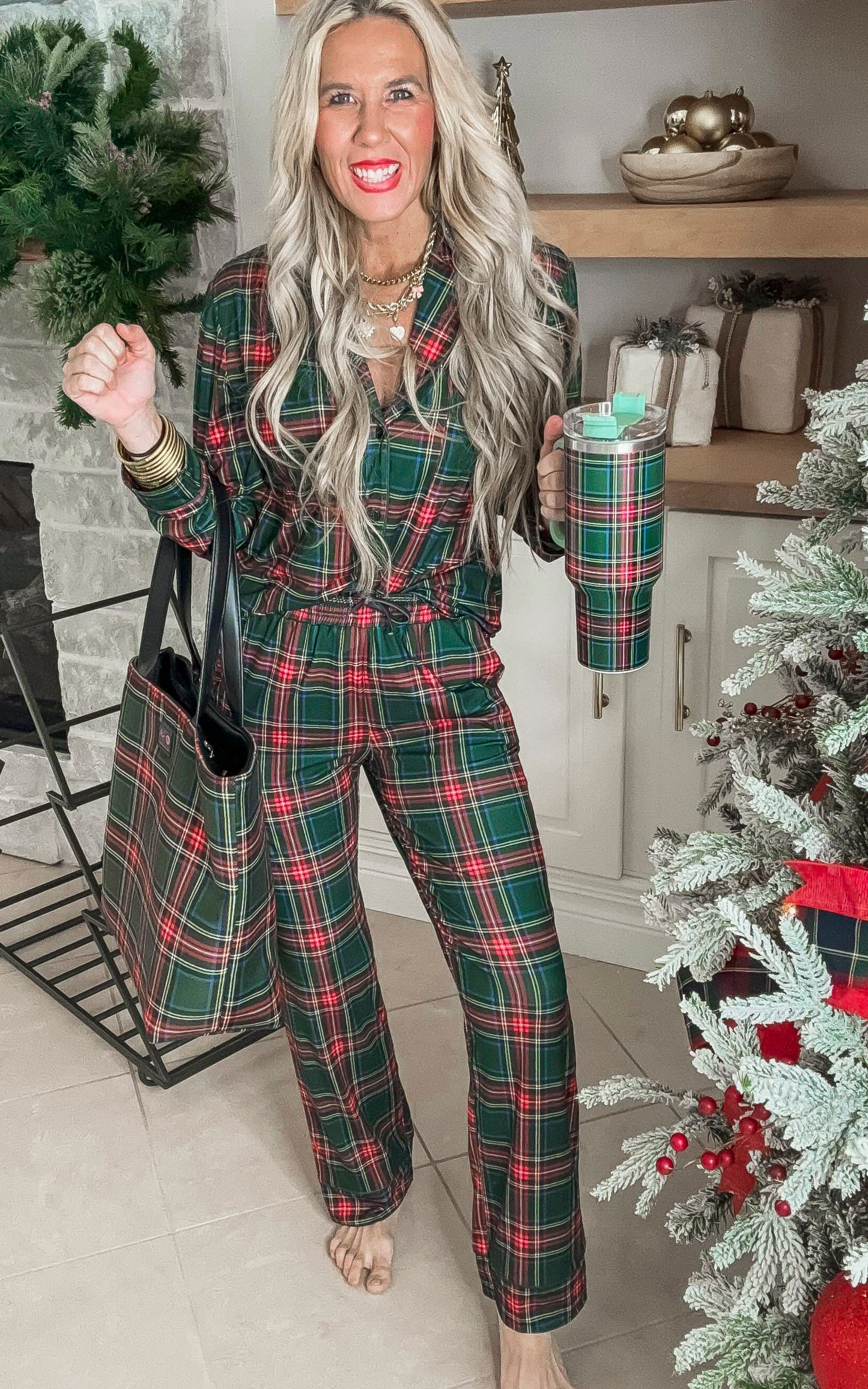 Green Tartan Classic Pajama Pant Set by Salty Wave (TOP & BOTTOM)
