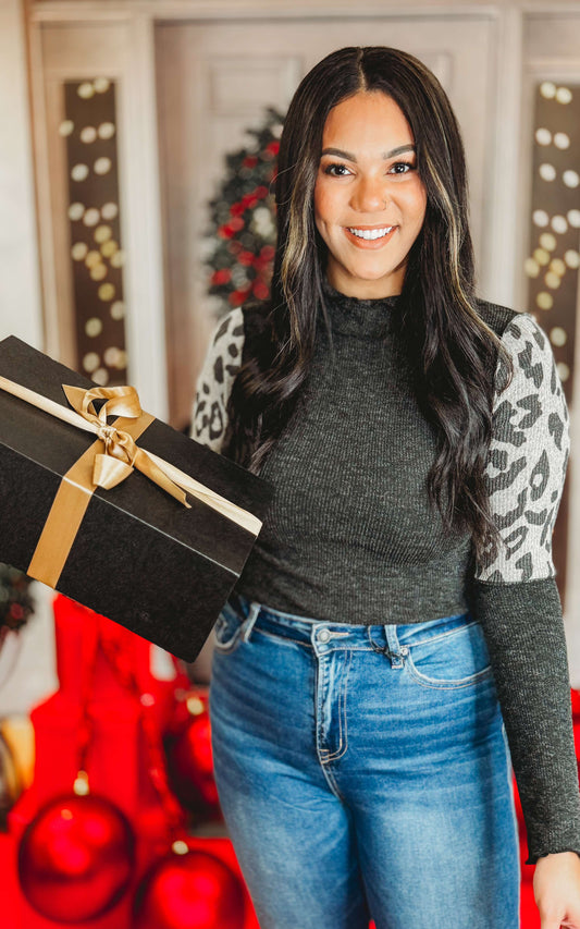 Black Animal Print Color Block Top - Final Sale