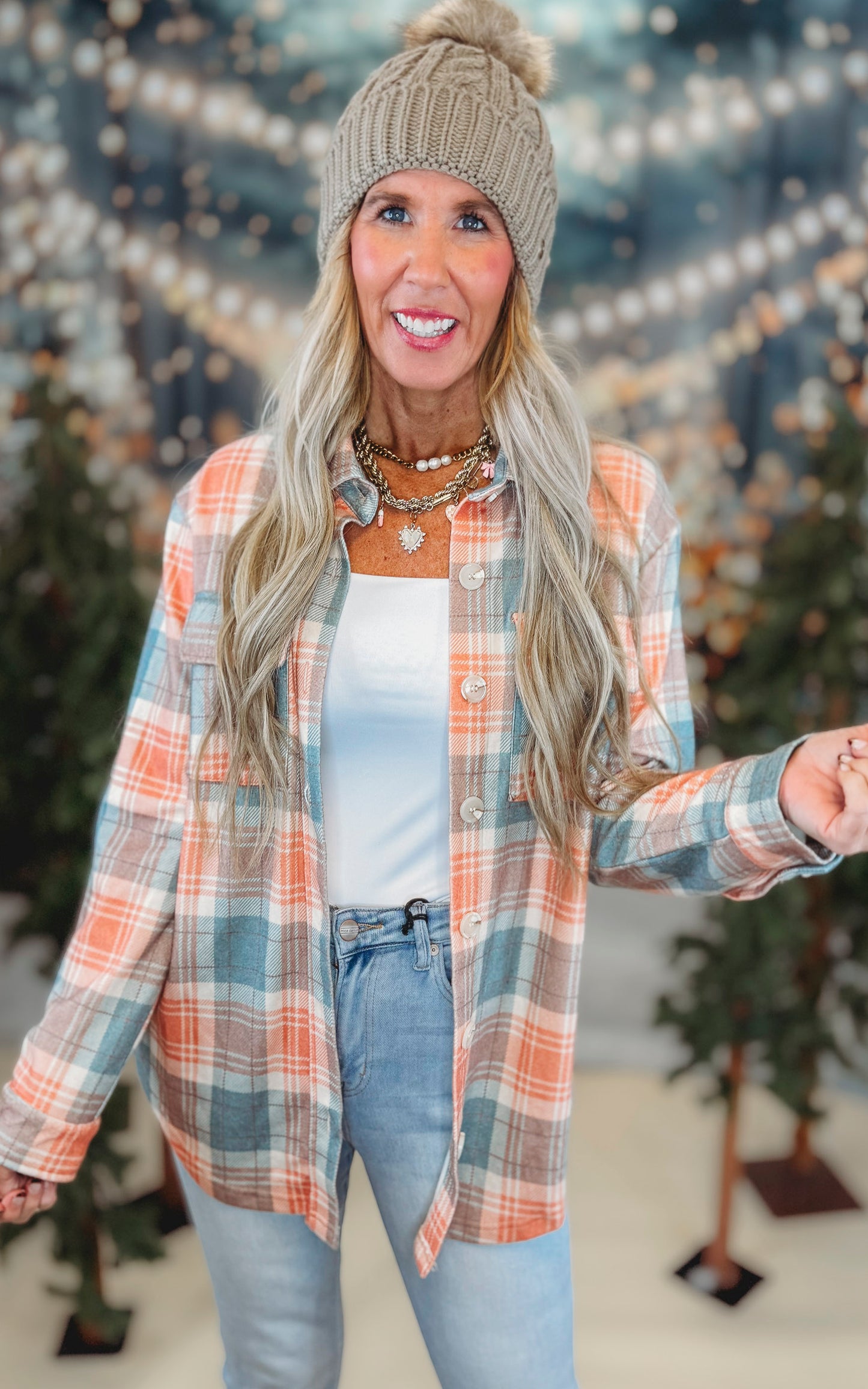 Forever Favorite Plaid Shacket in Orange Green Mocha #4 | Salty Wave *FINAL SALE