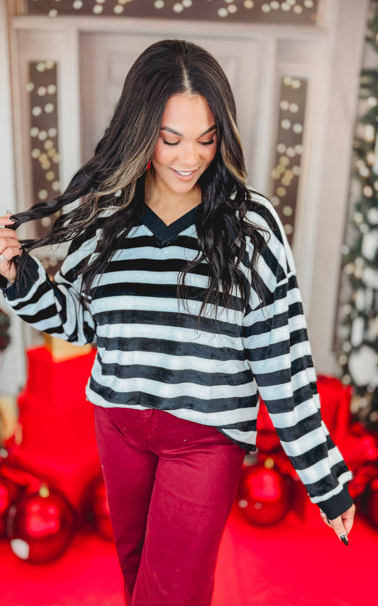 Striped Faux Fur Pullover Top **Final Sale