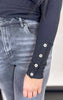 Black Button Long Sleeve Ribbed Top - Final Sale