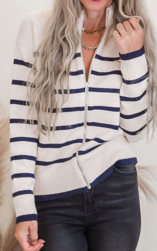 Mock Neck Striped Cardigan - Final Sale