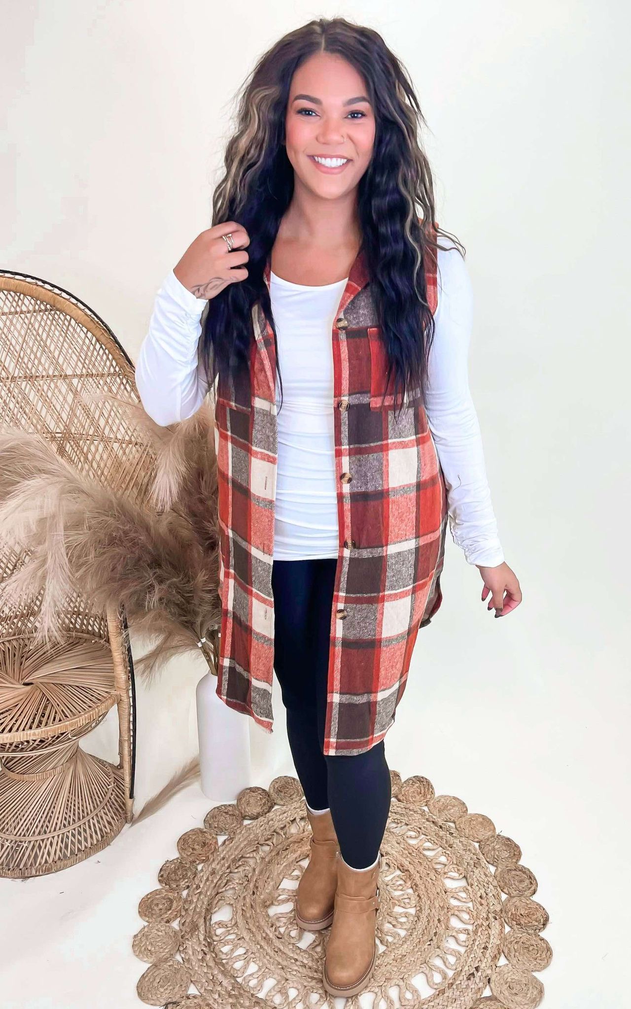 Sleeveless Plaid Long Vest Coat - Final Sale