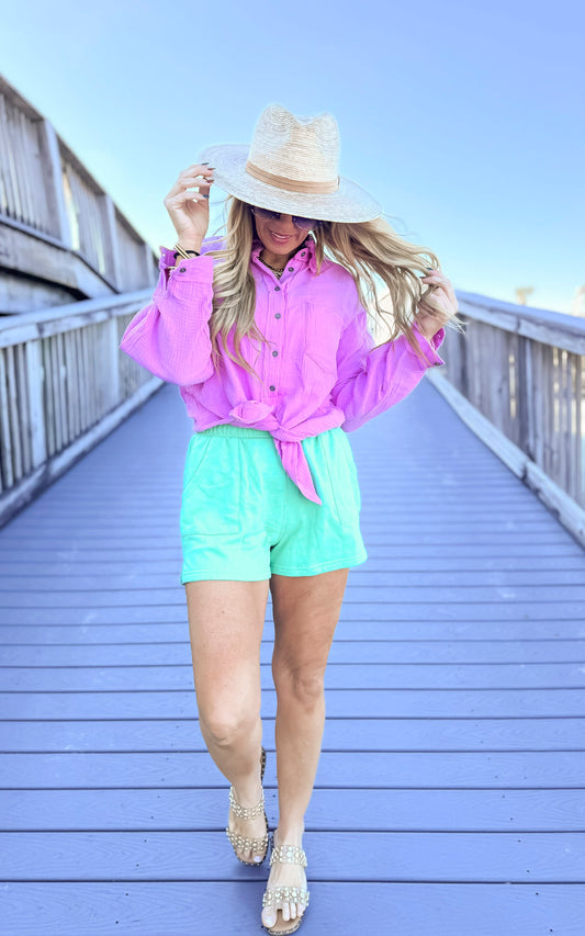 Gauze Button Up Long Sleeve Top - Final Sale