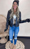 Black Textured Faux Leather Moto Jacket** - Final Sale