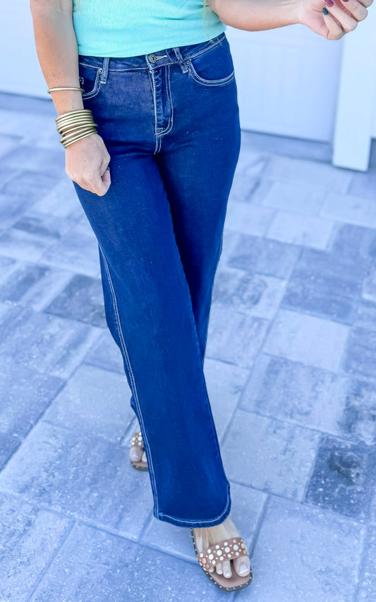 Natural Indigo Super High Wide Leg Denim Jeans | MICA - Final Sale