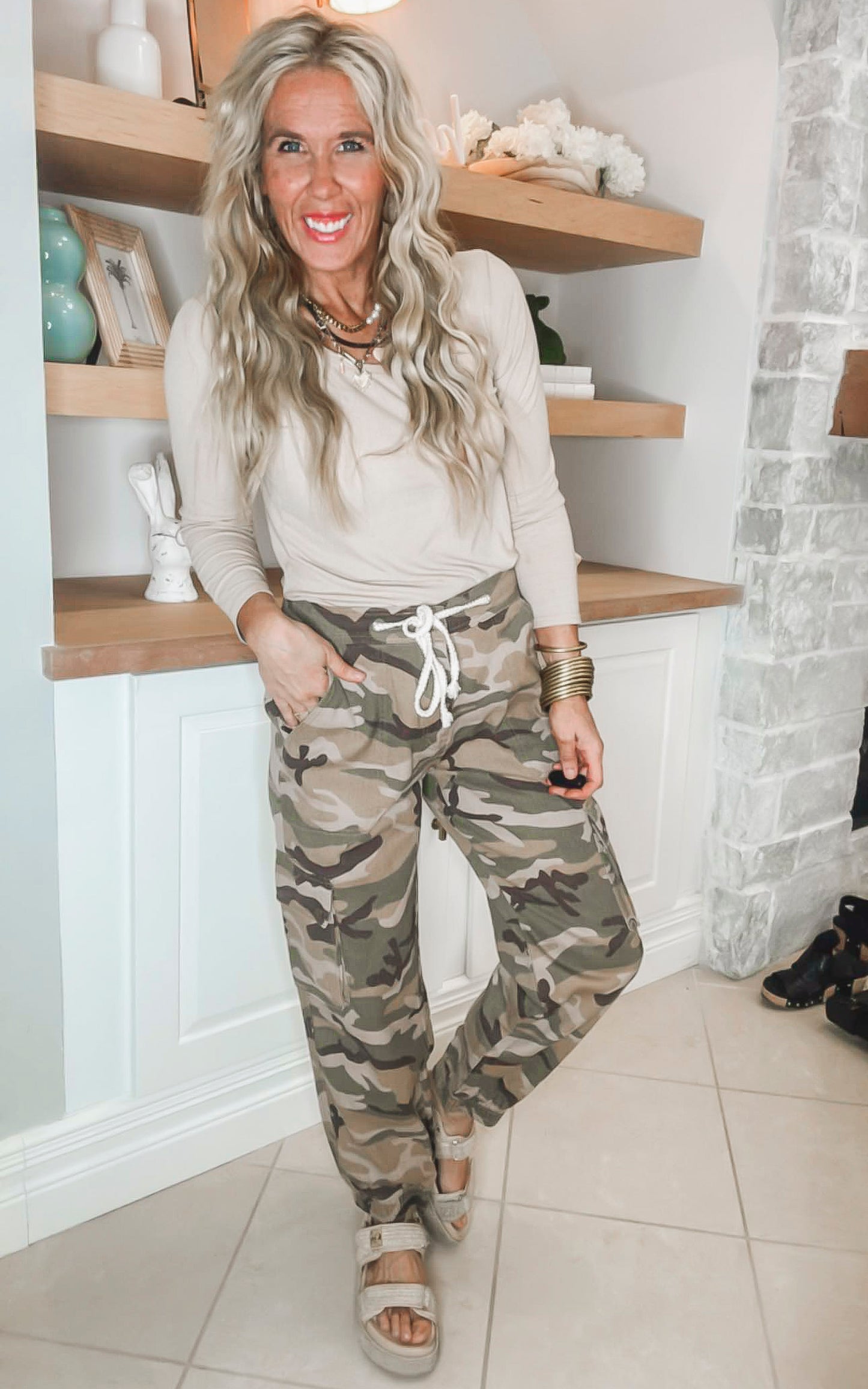 Beige Camo Print Jogger Pants** - Final Sale