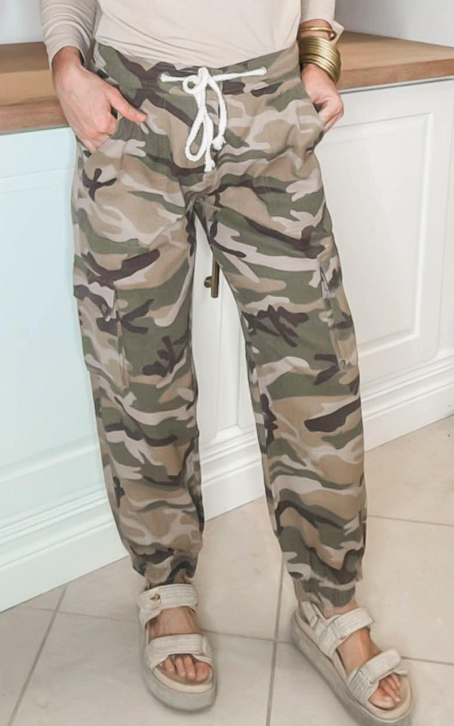 Beige Camo Print Jogger Pants** - Final Sale