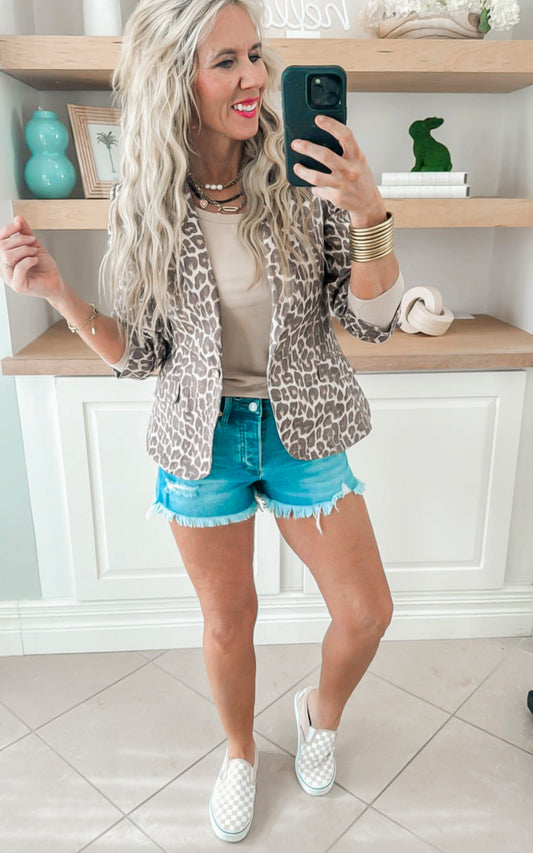 Savanna Chic Leopard Denim Blazer