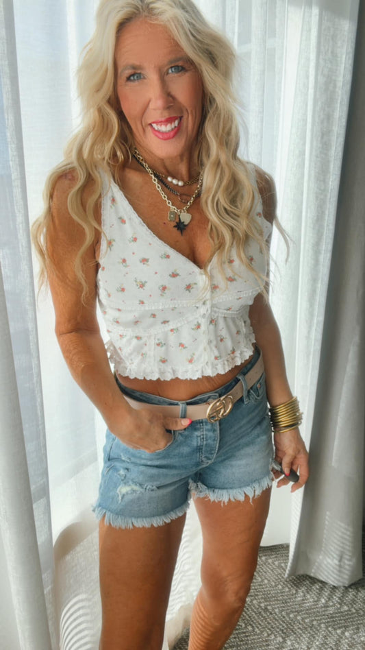 V-neck Lace Detail Ribbed Tank Top | POL - Final Sale