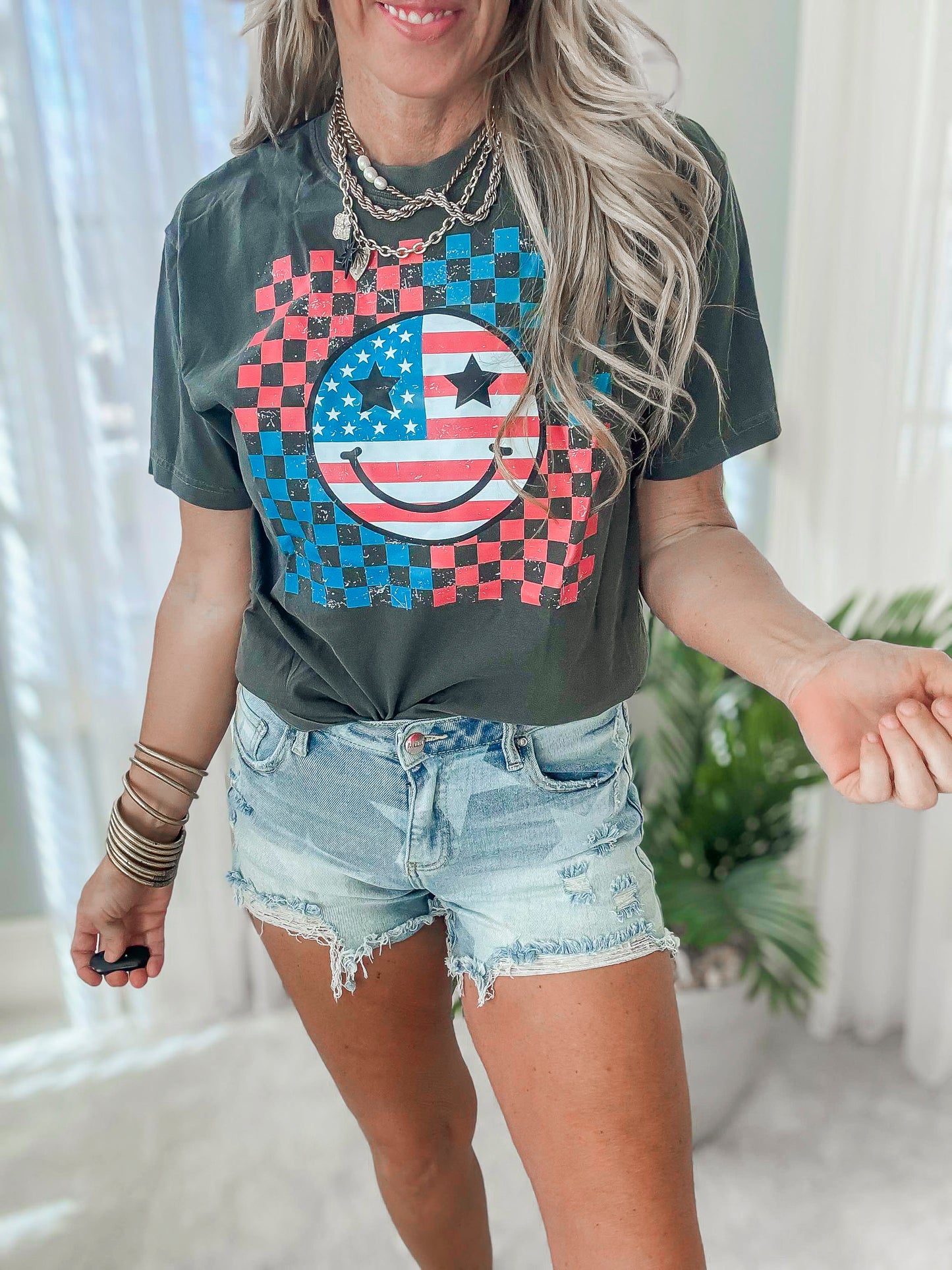 Red, White and Smiles Garment Dyed Graphic T-shirt - Final Sale