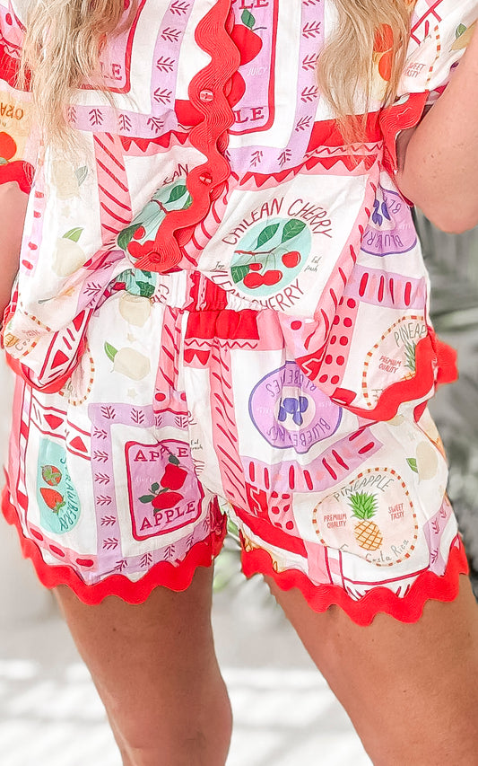 Fruity Ric Rac Trim Shorts - Final Sale