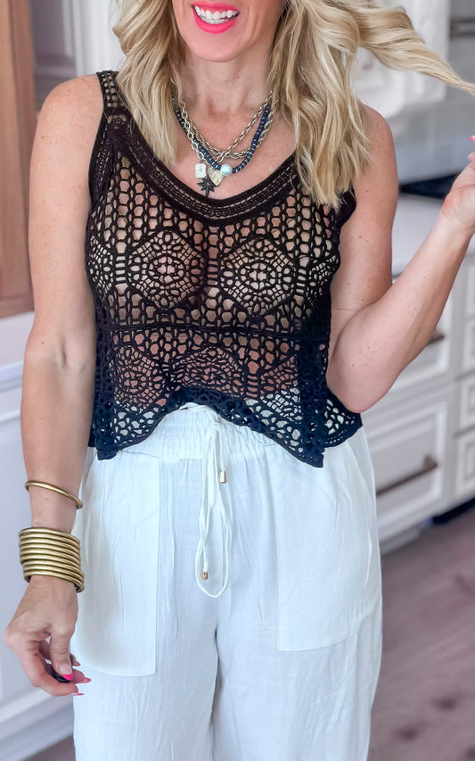Black Crochet Knit Tank Top - Final Sale