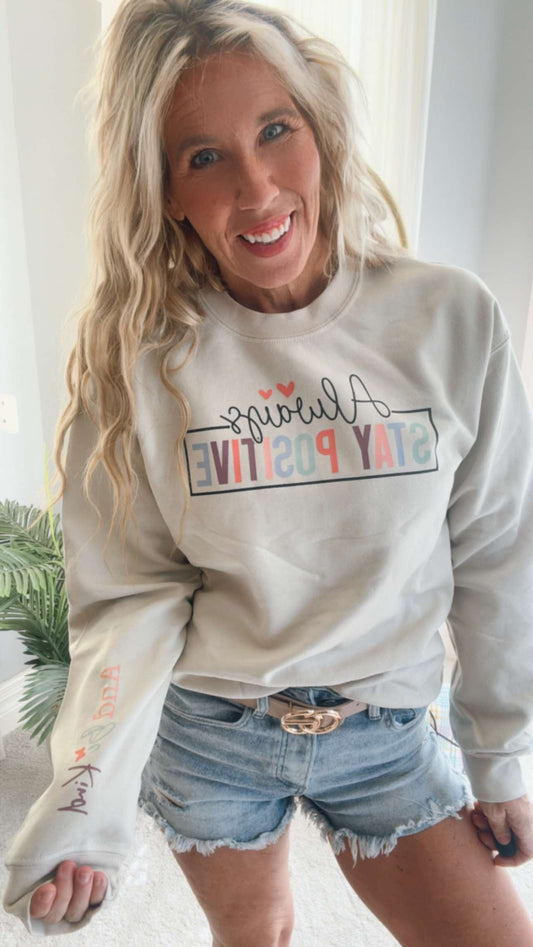 Always Stay Positive with Sleeve Unisex Fleece Crewneck (Beige - Final Sale