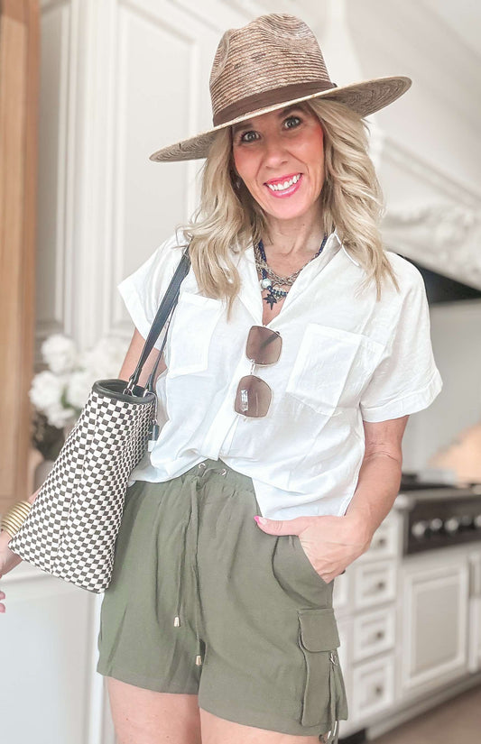 Olive High Waist Cargo Shorts