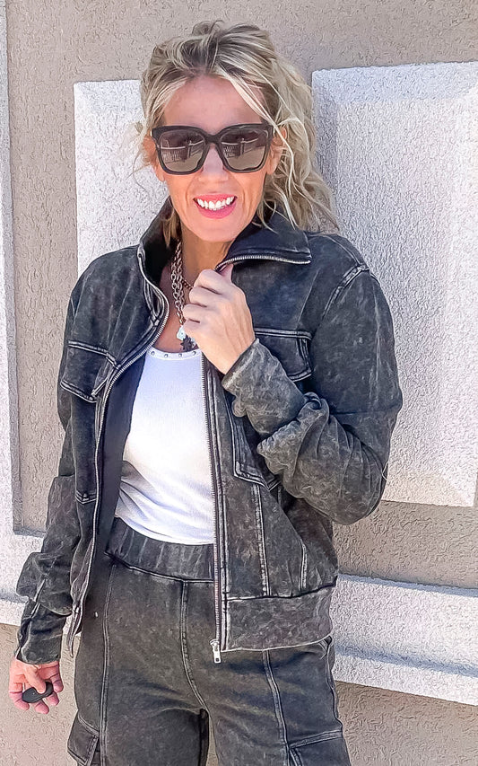 Comfy Cool Washed Black Knit Jacket - Final Sale