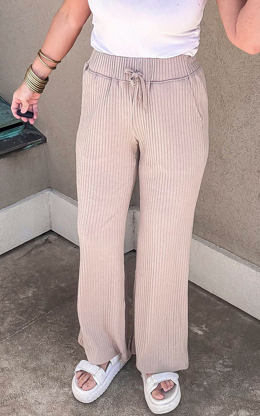 Ribbed High Waisted Knit Pants - Final Sale
