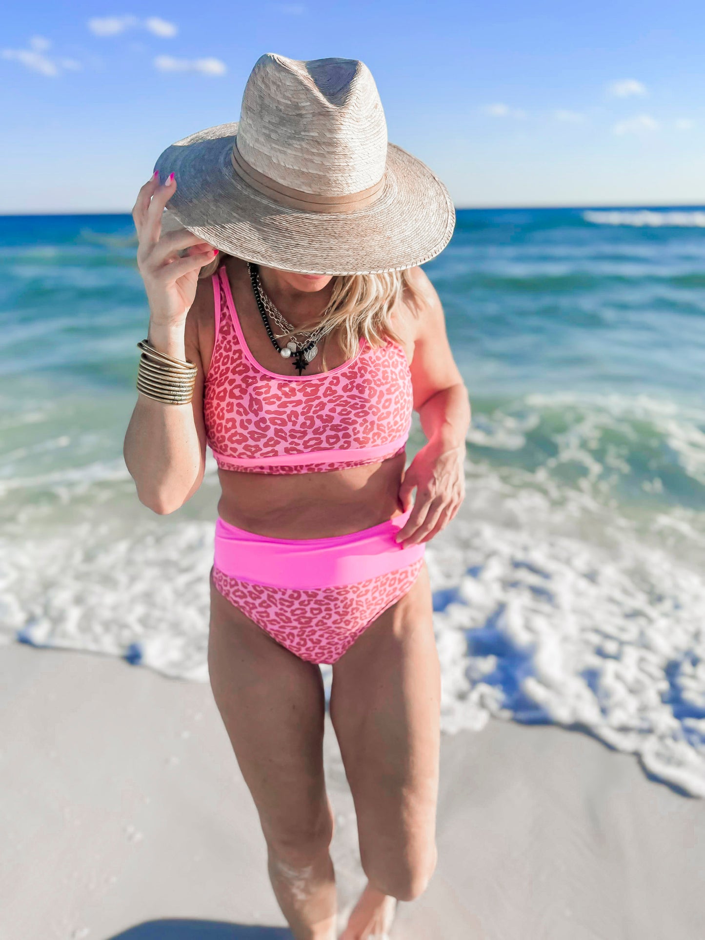 Pink Leopard Beach Bikini Swimsuit | Salty Wave - Final Sale