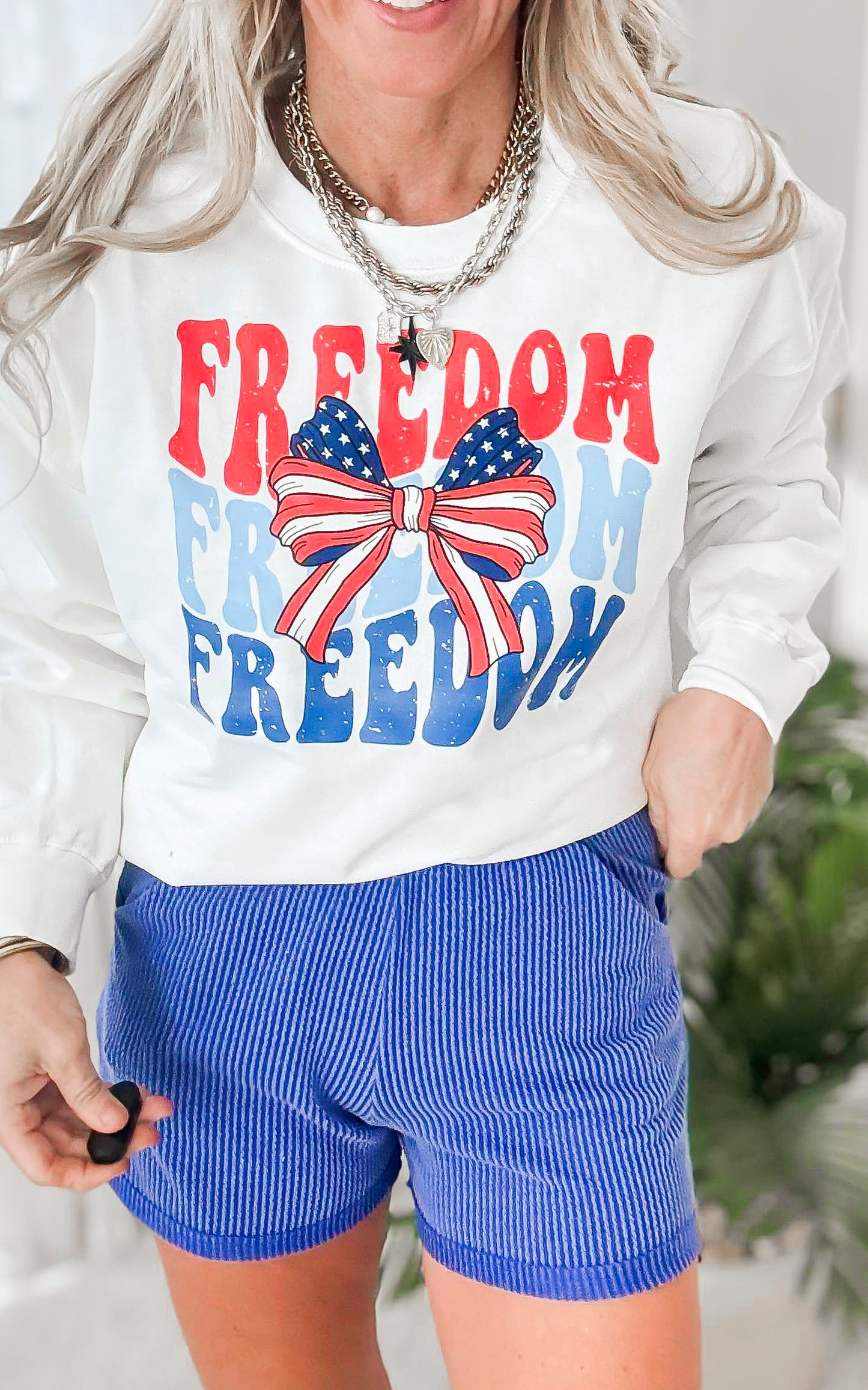 Freedom and Bows Graphic Crewneck Sweatshirt - Final Sale