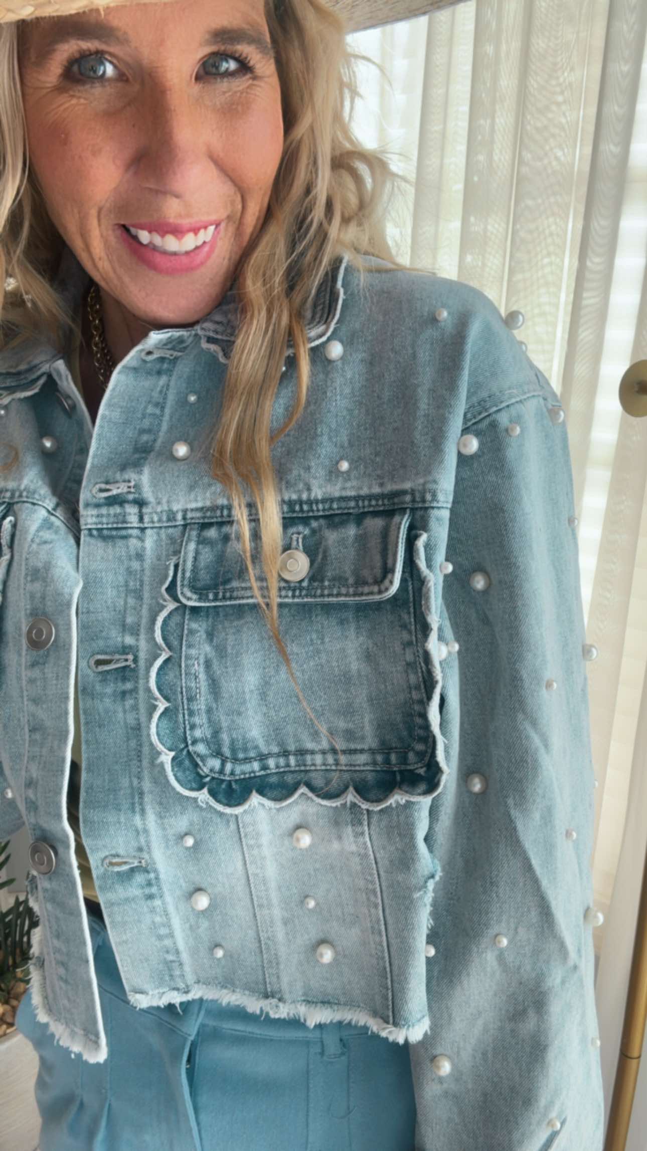 Pearl Embellished Denim Jacket