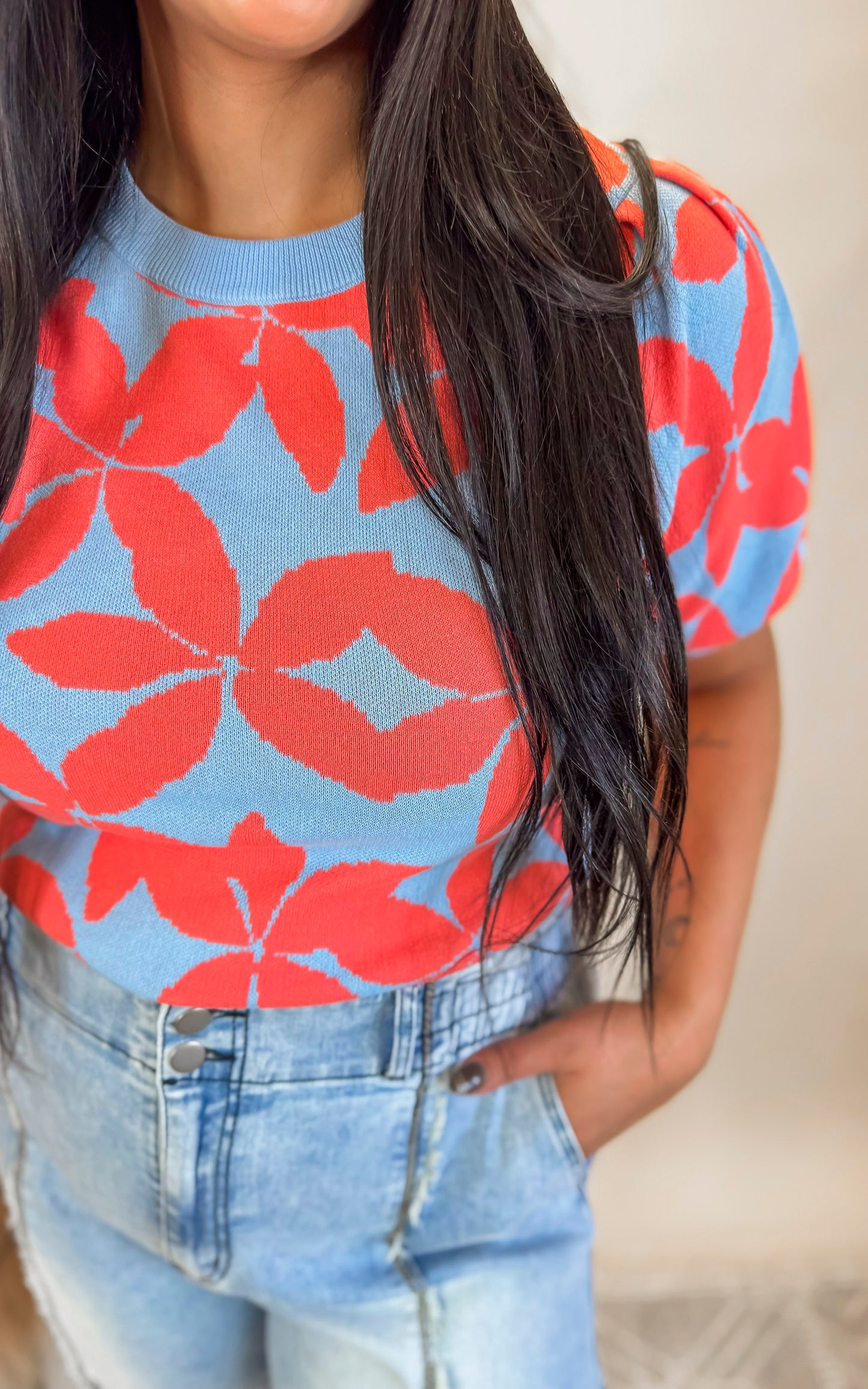 Floral Puff Sleeve Sweater | PEACH LOVE