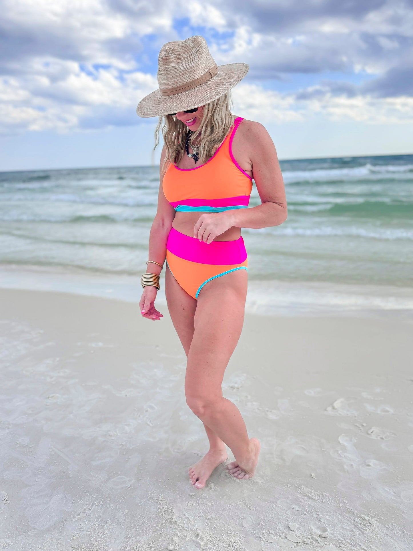 Orange Colorblock Beach Bikini Swimsuit | Salty Wave * - Final Sale