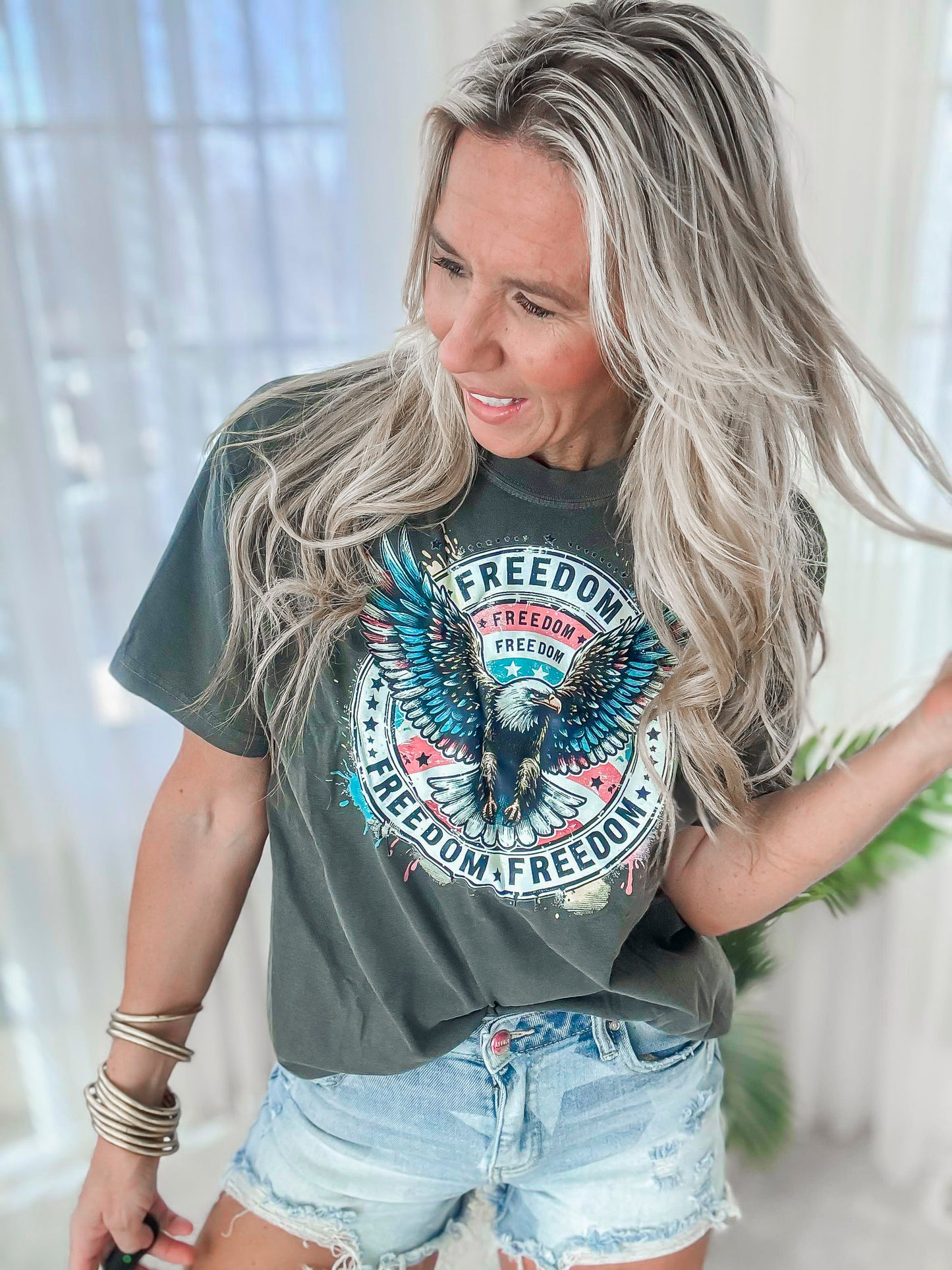 Land of the Free America Garment Dyed Graphic T-shirt