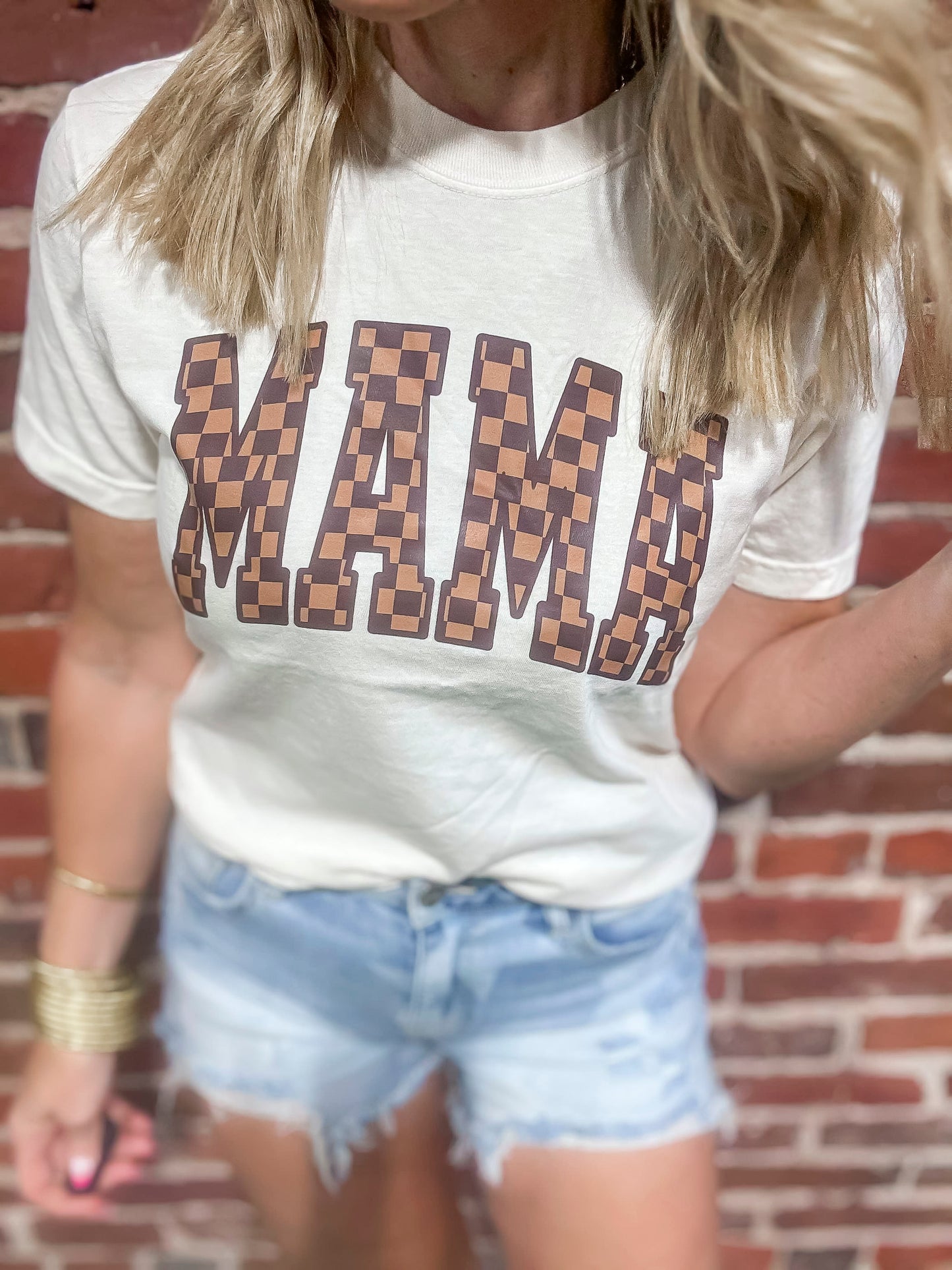 Checked MAMA Garment Dyed Graphic T-shirt