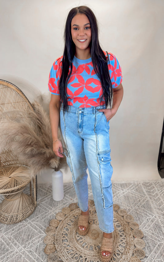 Floral Puff Sleeve Sweater | PEACH LOVE