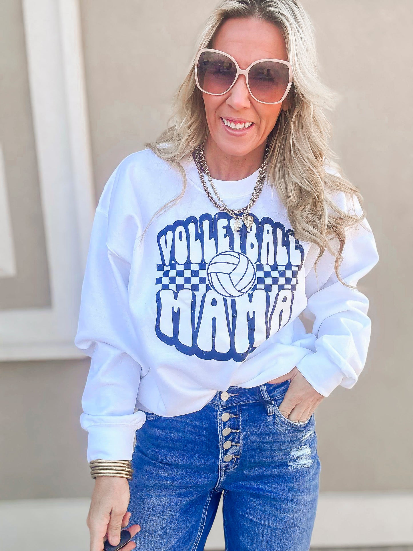 Check Your Volleyball Mama Graphic Crewneck Sweatshirt