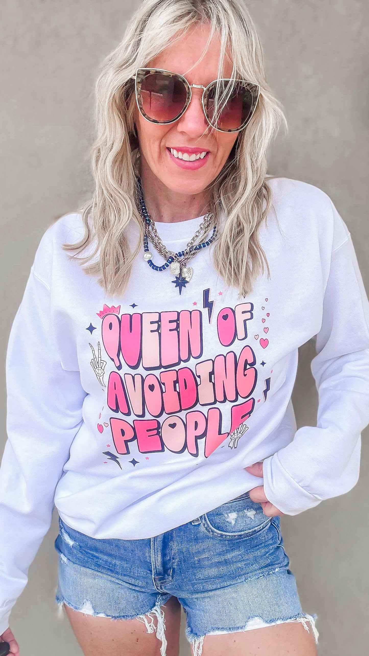 Queen of Avoiding People Graphic Crewneck Sweatshirt