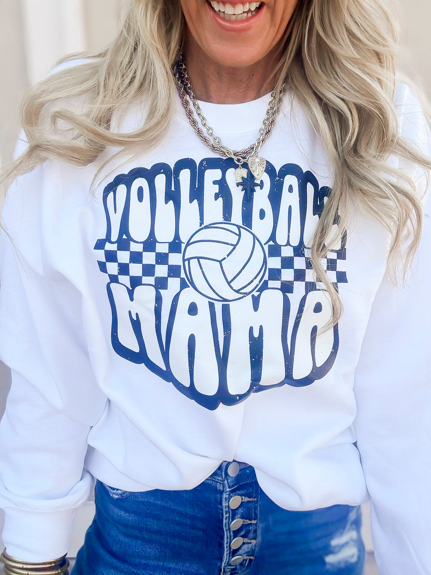 Check Your Volleyball Mama Graphic Crewneck Sweatshirt