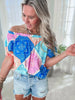 Royal Aqua Tribal Off the Shoulder Top