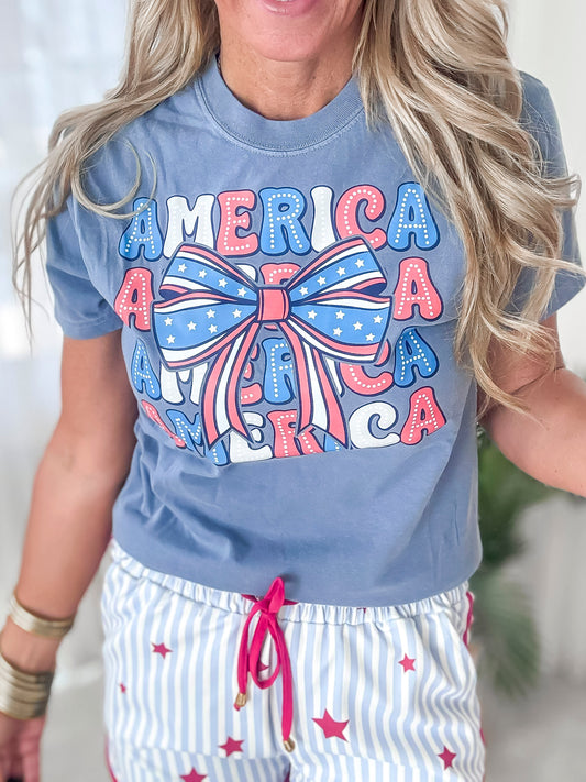 Red, White & Bows Garment Dyed Graphic T-shirt - Final Sale