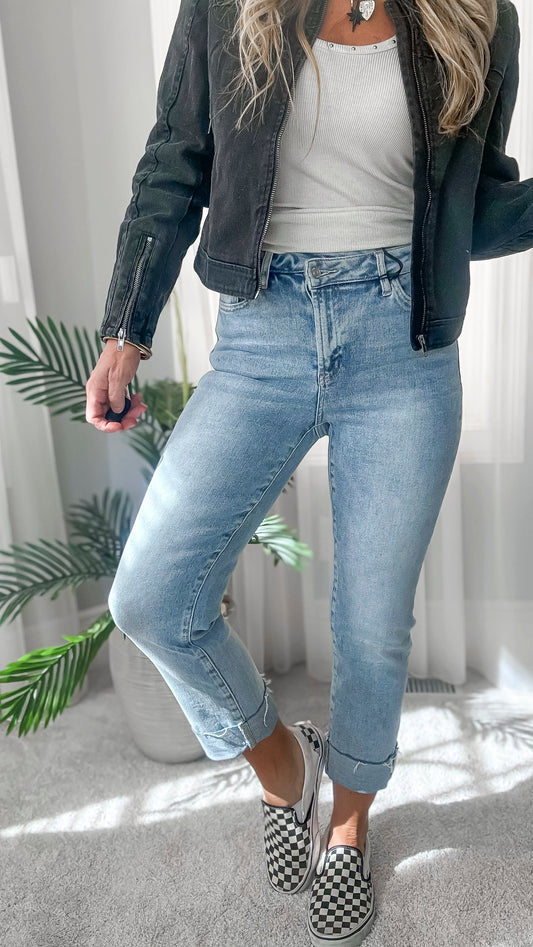 MICA | Lake Blue Super High Rise Asymmetric Band Denim Jeans